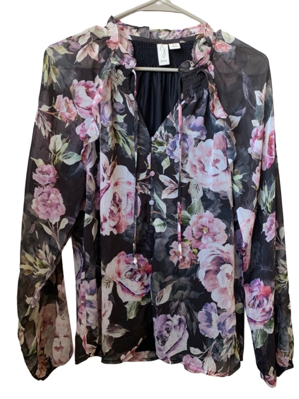 JOIE Women's Floral Lined Long Sleeve Blouse Shirt Size: Small